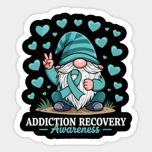 Month Teal Ribbon Gnome Addiction Recovery Awareness Sticker